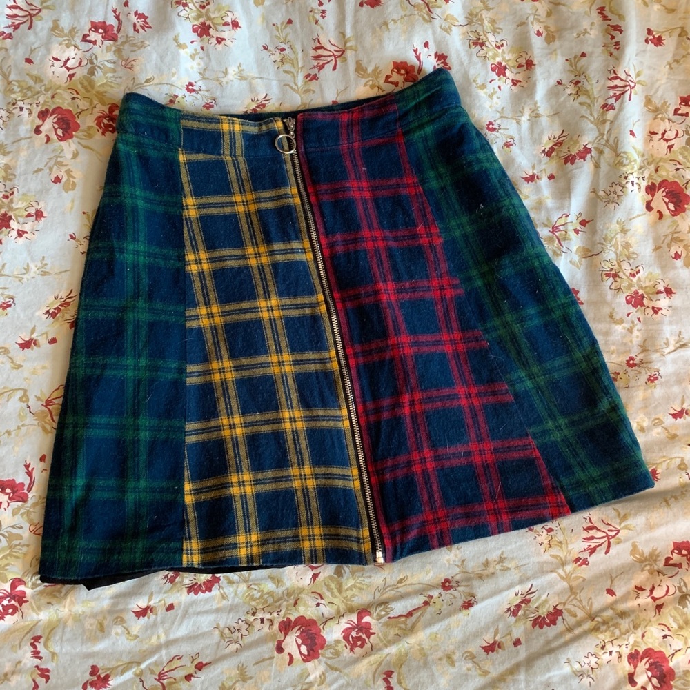 Plaid A-Line Skirt - Red, Yellow, Green by Lazy Oaf